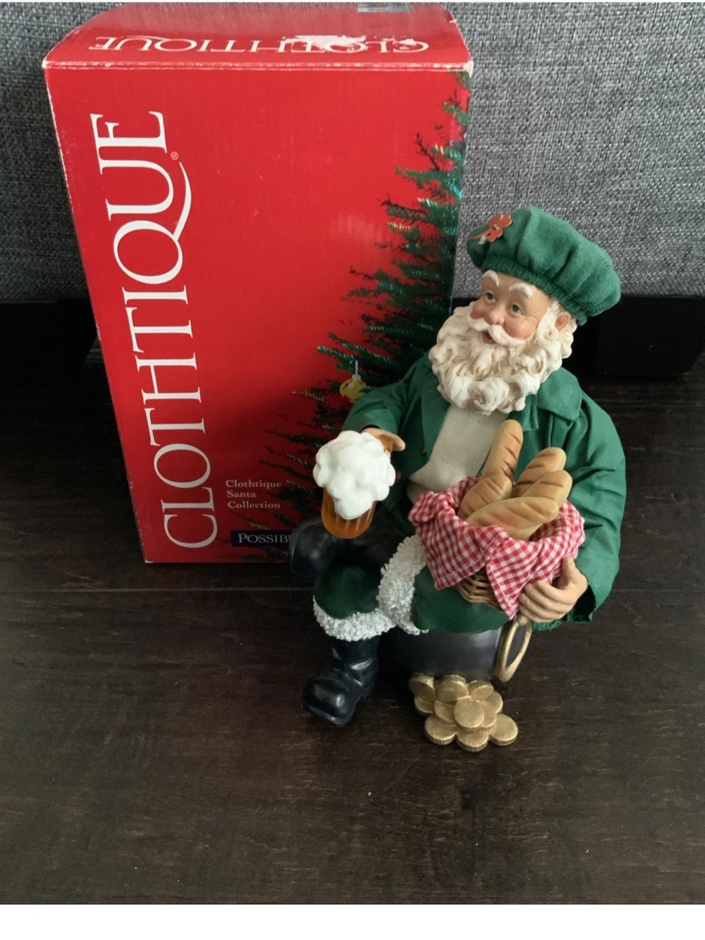 Clothtique Possible Dreams "Irish Santa With Beer" Santa Figurine, In Box 8.5"